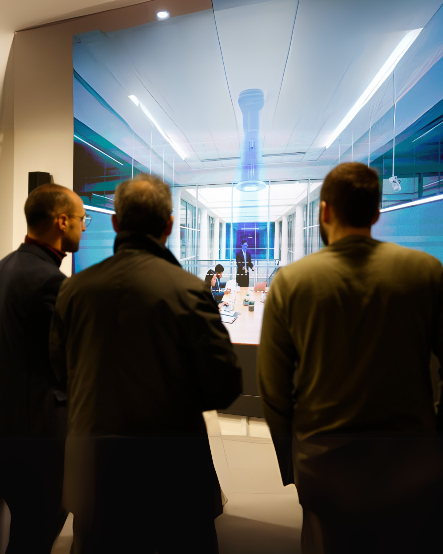 Visitatori osservano un’installazione nel Corporate Communication Pavilion di MIR